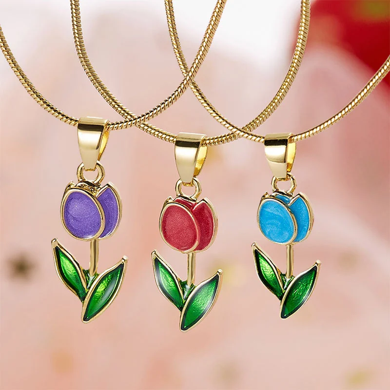 Vintage elegante tulipa colar pingente para mulheres, cristal brilhante, flor de zircão, corrente de clavícula, gargantilha para festa de casamento