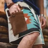 Short de malha de bolso vintage masculino, short solto respirável, short de malha com renda, bordado clássico, verão