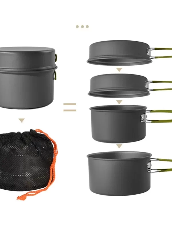 Conjunto de panelas de acampamento ao ar livre portátil panelas de cozimento frigideiras antiaderente liga de alumínio viagem caminhadas piquenique equipamento 11 pçs
