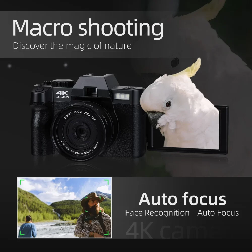 Câmera de Fotografia Digital G-Anica, Rede Sem Fio 4K, Gravador de Vlog Retro, YouTube, 48MP, Flip Screen 3 ", Novo, 2024 - Imagem 4