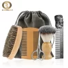Javali cerdas madeira barba escova Kits com saco do presente, profissional cabeleireiro macio, Shaving Comb Set, homens bigode Combs
