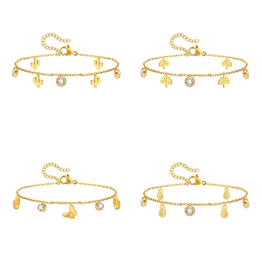 Pulseira De Zircão De Aço Inoxidável, Abacaxi, Borboleta, Árvore Da Vida, Luz Pingente De Cacto, Artesanato De Luxo, Pulseiras Coreanas, Jóias