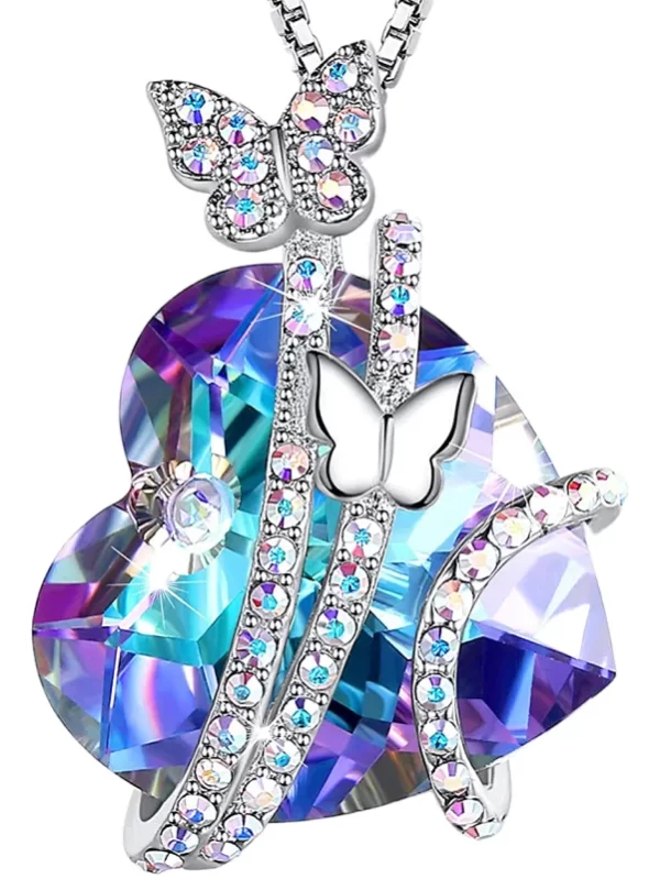 Criativo de aço inoxidável zircão borboleta colar coração cristal pingente noivado colares para mulher inseto jóias presente - Image 6