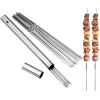 Espeto de churrasco em aço inoxidável, garfos planos, tubo de armazenamento para acampamento ao ar livre, ferramentas de cozinha reutilizáveis, churrasco Shish, Kebab, piquenique, 20pcs