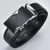 Cinto de couro genuíno para homens, alça masculina, fivela automática, metal, luxo, marca famosa, qualidade