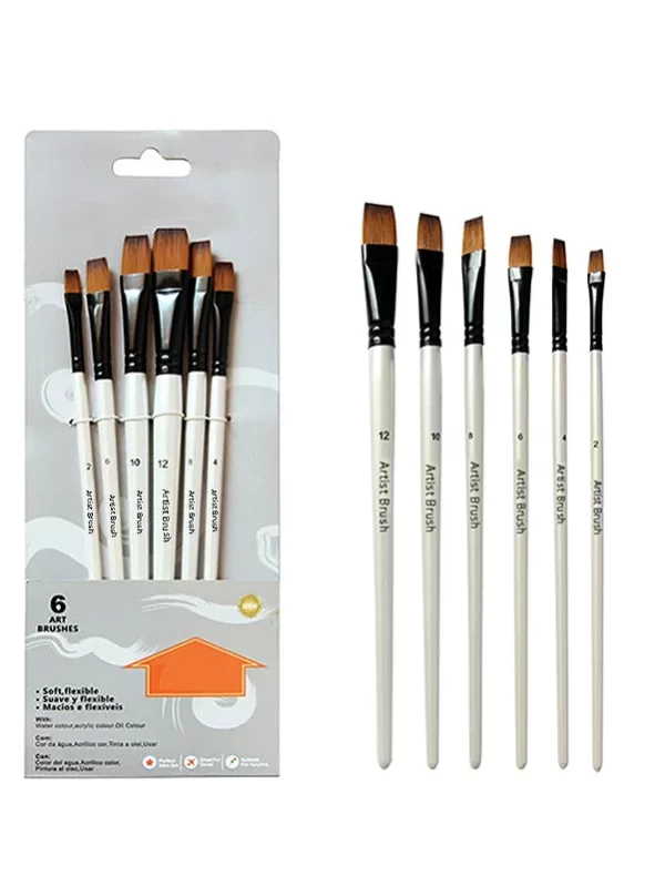 Two-tone Nylon Hair Brush Pearl White Wood Pole for Oil Paint for Hair Watercolor Brush for Beginners 6 Pcs/set Art Paint Brush - Image 5