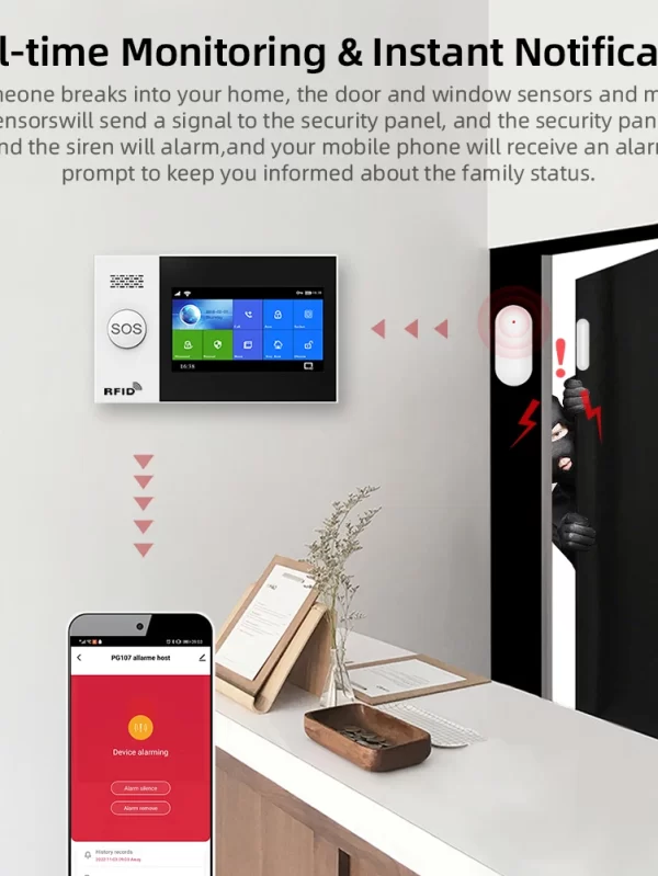 PG-107 Tuya Wireless WIFI GSM Home Burglar Alarm System IP Camera PIR Motion Sensor Door Sensor Security Alarm Kit APP Control - Image 2