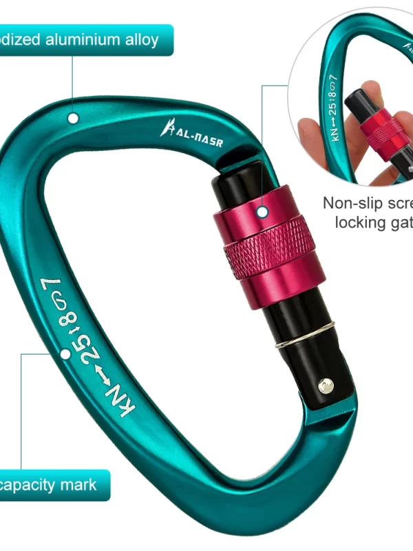 D-Shape Mosquetão Profissional, Parafuso Bloqueio Portão, Mosquetão, Escalada, Rapel Gear, Equipamento Rápido, Outdoor Hammock, 25KN - Image 4