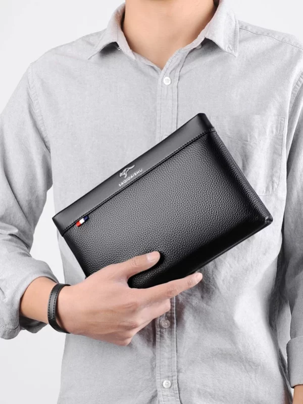Embreagem de couro de vaca genuína para homens, bolsa de pulso carteira de negócios de moda - Image 4