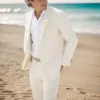 2 Pieces Linen Wedding Suits for Men Beach Slim Fit Groom Tuxedo Formal Prom Male Fashion Clothes (Jacket + Pants) Ready to Ship