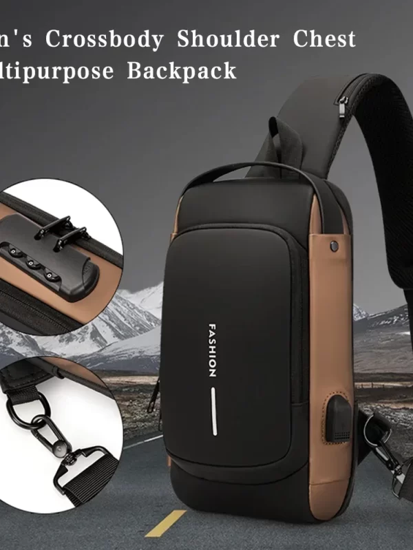 Bolsa de Ombro Anti-Roubo Multifuncional para Homens, USB, Designer, Crossbody, Viagem, Sling, Messenger Pack, Peito, Masculino, Marca de Luxo - Image 4