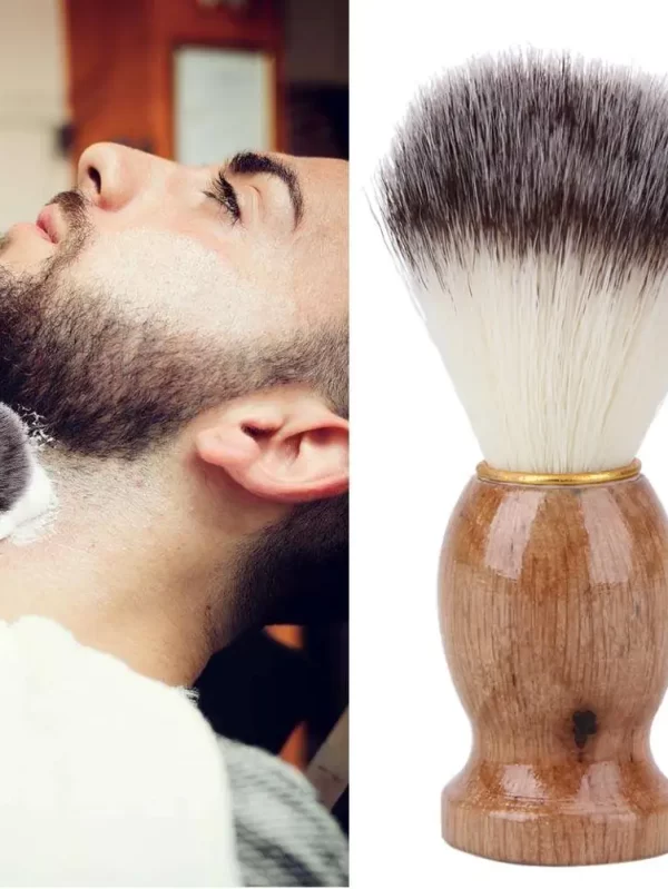 Escova de barbear masculina de texugo, ferramenta de limpeza facial de barba com cabo de madeira - Image 2