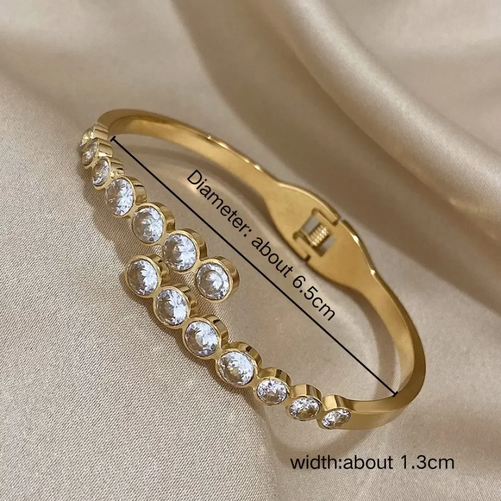 Pulseira de zircão brilhante para mulheres, aço inoxidável 316L, bracelete de abertura, bracelete luxuoso, pulseira empilhável, joalheria, moda - Imagem 6