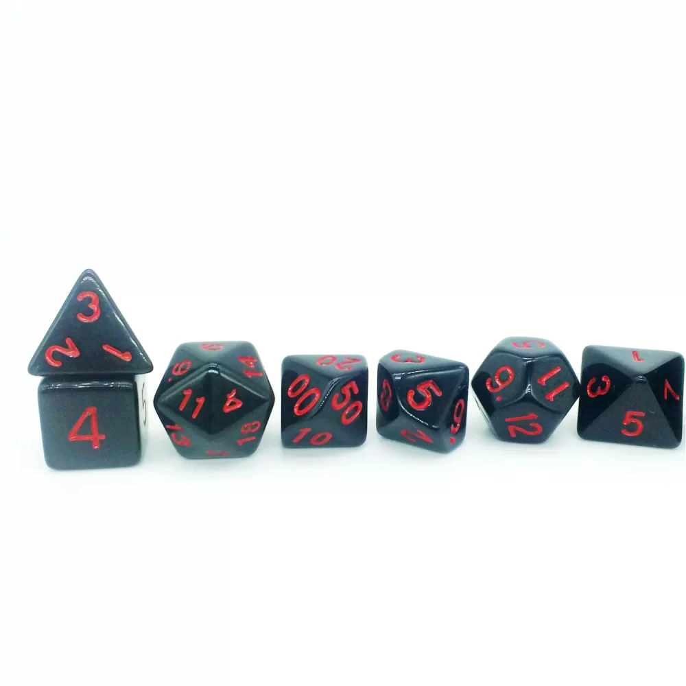 Double Colors Polyhedral Numbers Dice Kit, Preto e Vermelho Dices Set, D4, D6, D8, D10, D %, D12, D20 para DND e RPG Jogos de Tabuleiro, 7 pcs por lote - Imagem 6