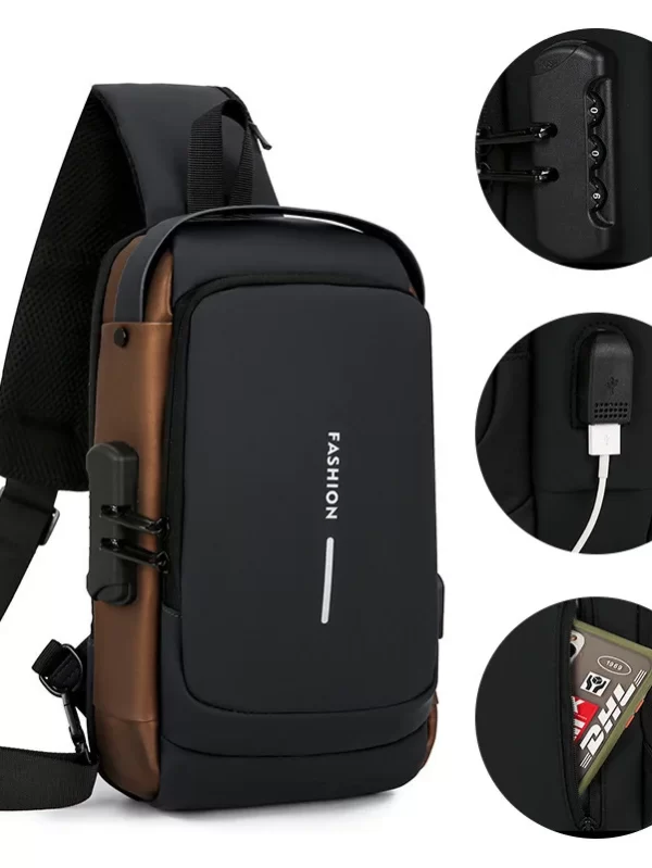 Bolsa de Ombro Anti-Roubo Multifuncional para Homens, USB, Designer, Crossbody, Viagem, Sling, Messenger Pack, Peito, Masculino, Marca de Luxo