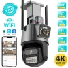 Câmera de vigilância por vídeo PTZ ao ar livre, lente dupla, tela dupla, rastreamento automático AI, alarme de luz policial, iCSee, WiFi, HD, 4K, 8MP, 4MP