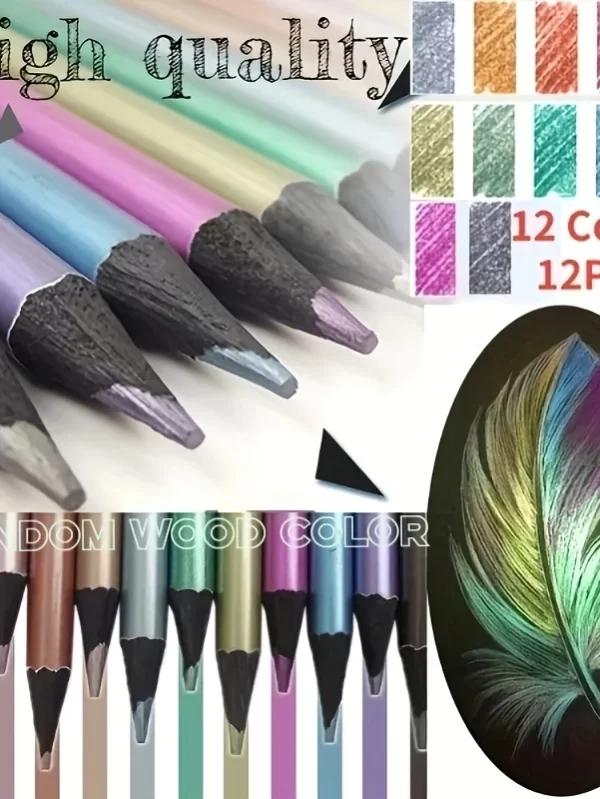 Roise 12 Color Metallic Colored Pencils Drawing Sketching Set Coloring Colour Pencils Profession Art Supplies For Artist