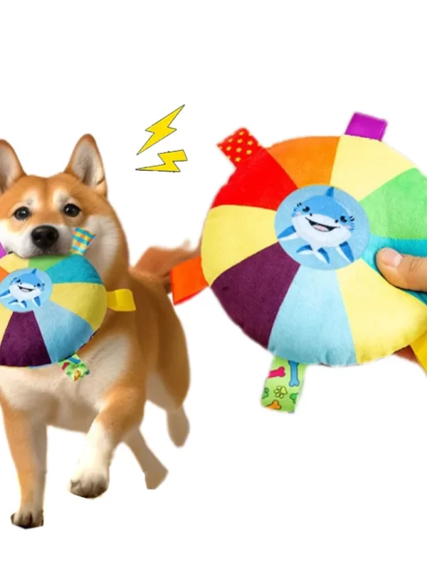 Brinquedos de pires voadores de pelúcia para cães Engraçado Arco-íris, Jogos de treinamento interativo ao ar livre, Mastigar brinquedo, Discos com sinos