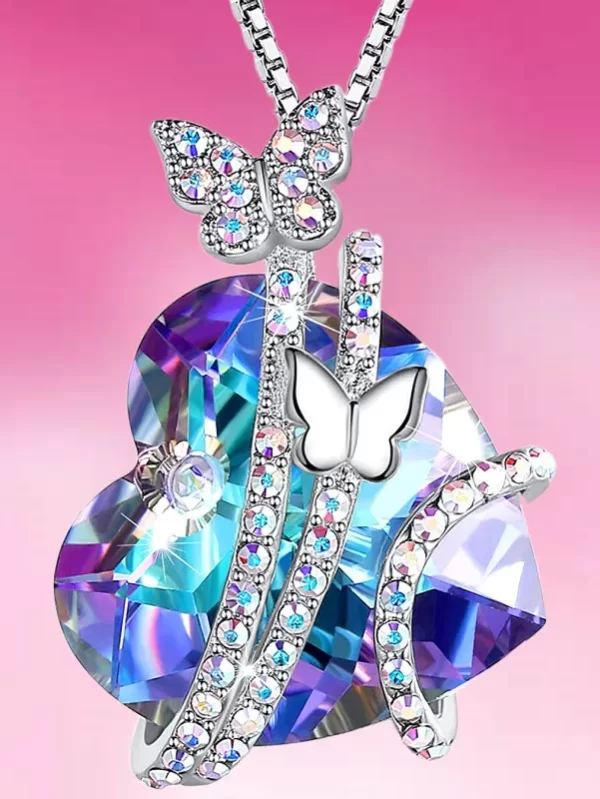 Criativo de aço inoxidável zircão borboleta colar coração cristal pingente noivado colares para mulher inseto jóias presente - Image 5