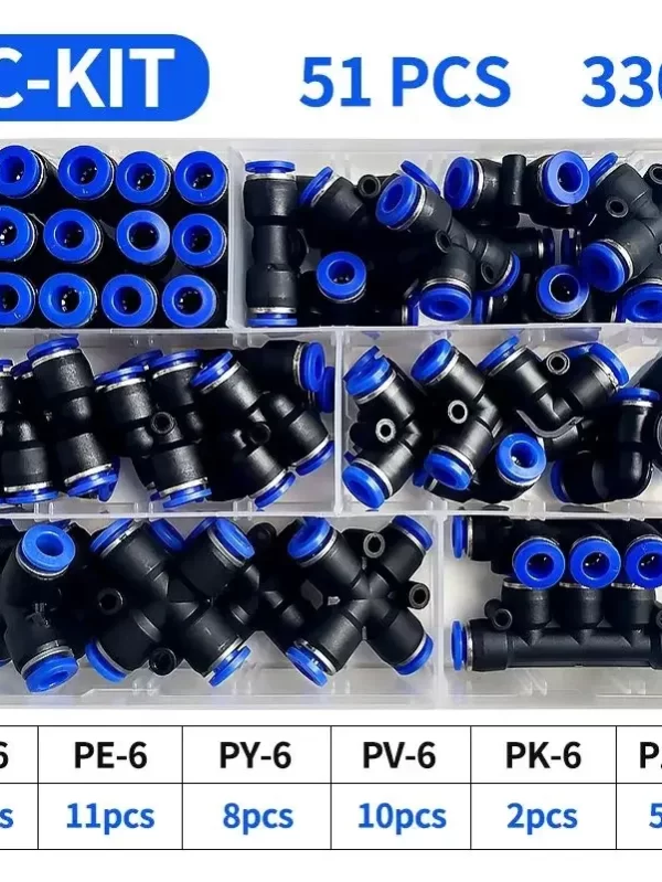 51 PCs Boxed PU-6/PE-6/PZA-6/PY-6/PV-6/PG-6/PK-6 Pneumatic Connectors Kit 6mm Outer Diameter of the Hose Pipe Tube Air