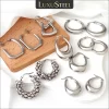 Aros de aço inoxidável LUXUSTEEL para homens e mulheres, Chunky, Cor Prata, Círculo, Brincos Huggie Redondos, Jóias de Luxo Punk, Não Desvançar
