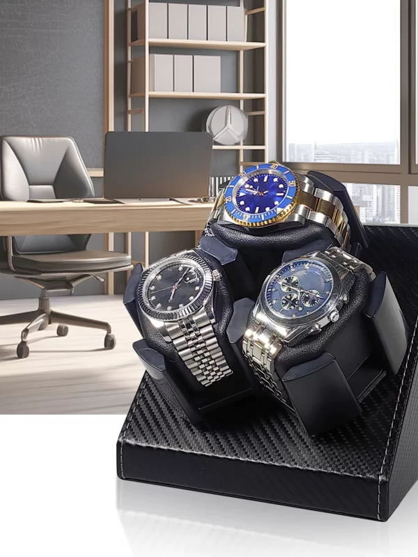 1pc Watch Winder 3slot USB powered Black carbon fiber pattern two modes Suitable for men's and women's watches