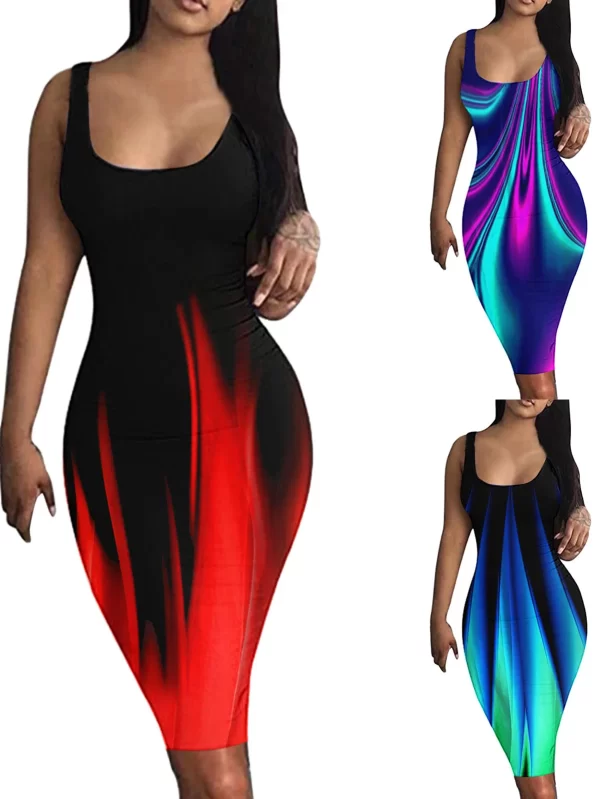 Summer Women O Neck Printed Sleeveless Tank Casual Dress Clubwear Female Elegant Sexy Dresses Party Night Holiday Vestidos