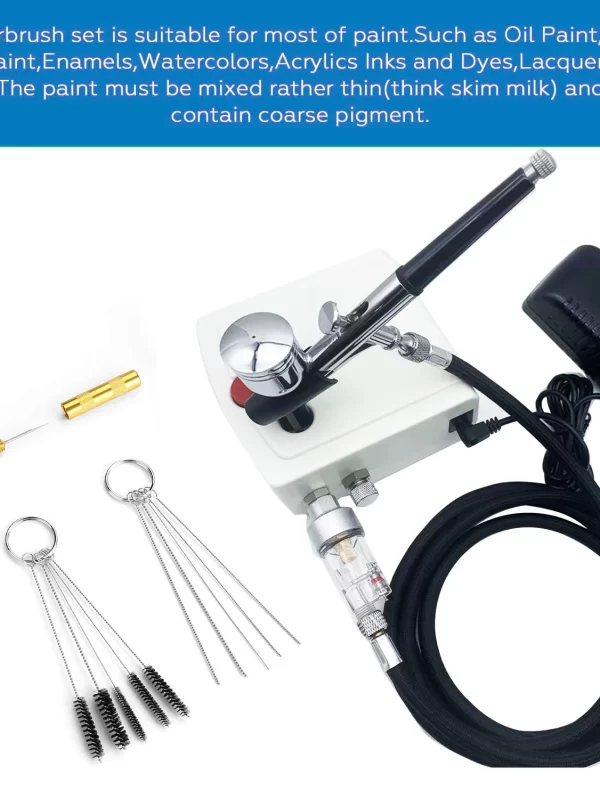 Mini Air Brush Kit with Portable Air Brush Compressor Set, Dual-Action Gravity Air Supply Brush for Painting, Cake Decoration, H - Image 6