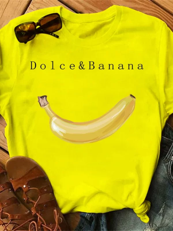 Marca de Luxo Moda Masculina Banana Estampa Algodão Camisetas, Casual Tops Respiráveis, T-Shirt extragrande, Masculino Manga Curta, S-7XL - Image 4
