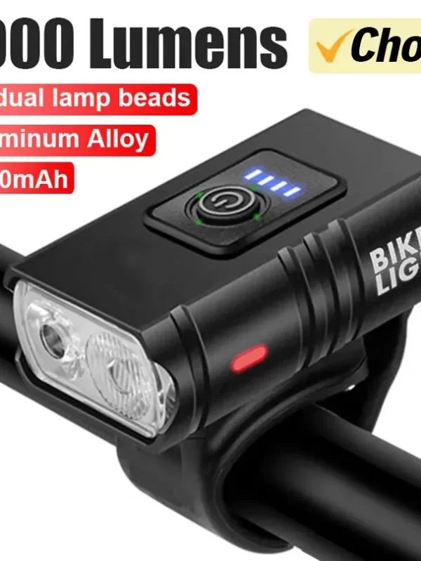 Bright Bicycle Light T6 LED Front USB Rechargeable MTB Mountain Bicycle Lamp 1000LM Bike Headlight Flashlight Cycling Scooter