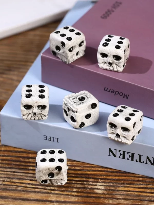 6 faces 6 lados kit de dados resina, 6 lados, crânio, ponto preto e branco, melhor para o tabuleiro de jogo, rpg, rpg, rpg, halloween, halloween, 5 pcs