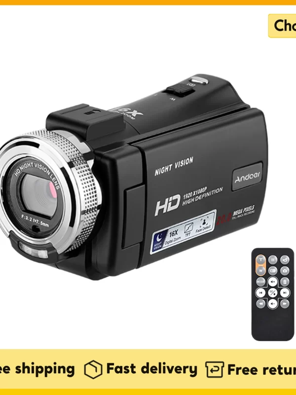 Andoer-V12 Câmera Digital, 1080P, Zoom Digital 16X, filmadora de vídeo 30MP, tela LCD 3.0 ", suporte a visão noturna
