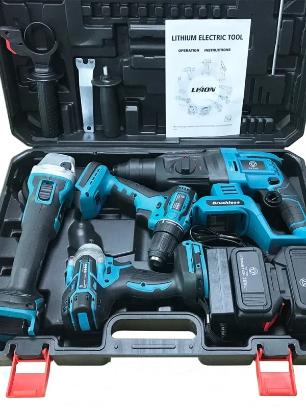 Cordless Tool Combo Set 4pcs in 1 Impact Wrench Angle grinder Hammer Drill Power Tool Set Combo Kit