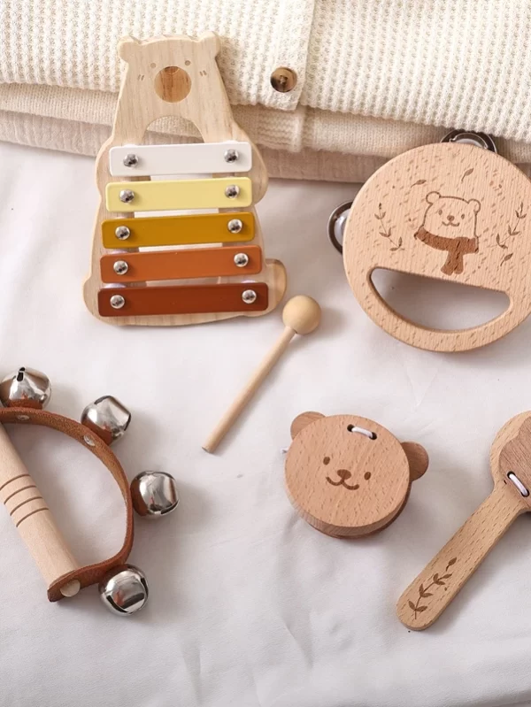 5pc Set Montessori Toys Baby Music Toys Musical Instrument Wooden Educational Toys Baby 0 3 Years Toys Bear Xylophone toys Gifts