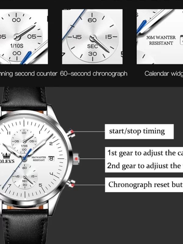 OLEVS Watches for Men Original Brand Quartz Luxury Business Men's Watch Waterproof Luminous Date Fashion Chronograph Wristwatch - Image 3