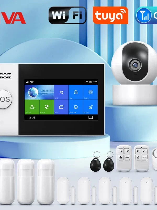 PG-107 Tuya Wireless WIFI GSM Home Burglar Alarm System IP Camera PIR Motion Sensor Door Sensor Security Alarm Kit APP Control