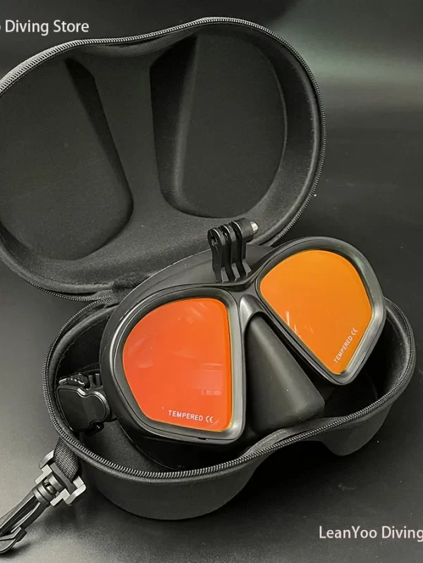 Professional Low Volume Scuba Mask with Camera Holder Mirror Tempered Glass Diving Glasses Pack In Black Zipper Box