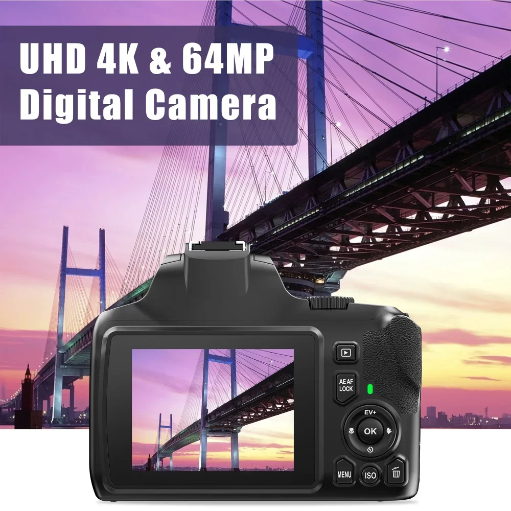 Câmera Digital Óptica Profissional, Zoom 10X, Câmera 4K para Fotografia e Vídeo, 64MP, WiFi, Câmera Vlogging para YouTube - Imagem 4