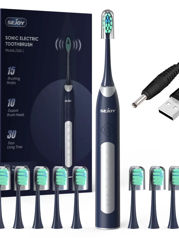Segoy-Escova de Dentes Elétrica com Mala de Viagem, Escova Sônica, 5 Modos de Limpeza, 2 Minutos Smart Timer, 10 Cabeças de Escova