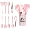 Conjunto de utensílios de cozinha de silicone rosa, panela antiaderente, ferramentas de cozimento, utensílios de cozinha, espátula, colher, pinças de comida, kit de cozinha com caixa, 10 peças