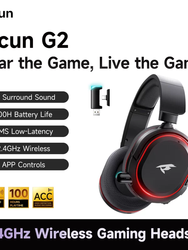 Picun-G2 Auscultadores Sem Fio Para Jogos, Auscultadores Bluetooth, 5ms Baixa Latência, 7.1 Surround, ENC Mic para PC, PS4, PS5, Interruptor Do Telefone, 2.4G