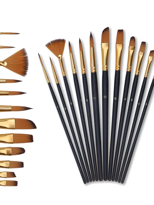 Multi-functional Watercolor Gouache 12 Pcs Short Wood Rod Oil Painting Brush Set Art Tool Beginner Nylon Hair Acrylic Materials