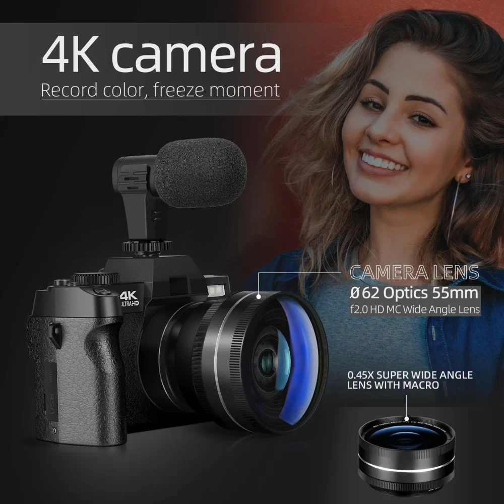 Câmera de Fotografia Digital G-Anica, Rede Sem Fio 4K, Gravador de Vlog Retro, YouTube, 48MP, Flip Screen 3 ", Novo, 2024 - Imagem 2