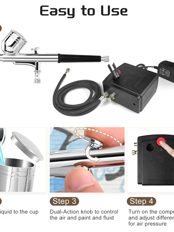 Mini Air Brush Kit with Portable Air Brush Compressor Set, Dual-Action Gravity Air Supply Brush for Painting, Cake Decoration, H - Image 5