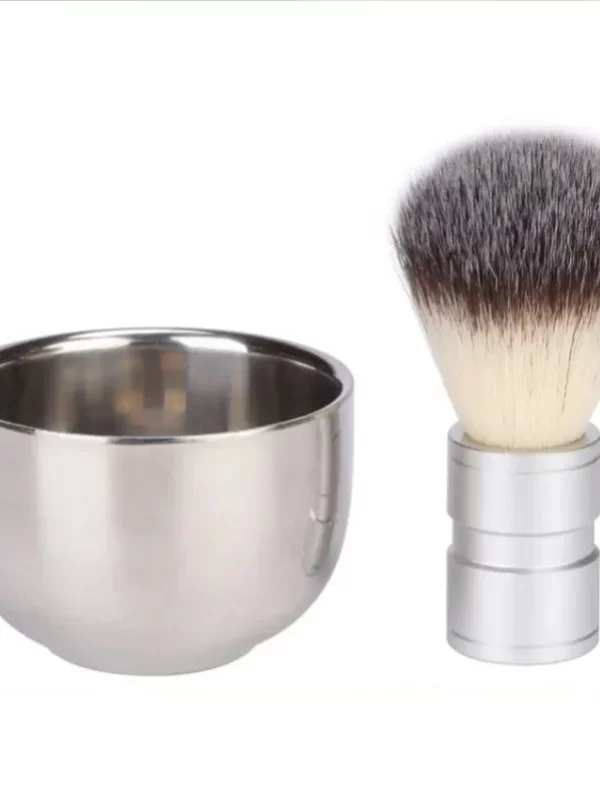 Escova de barbear barba de aço inoxidável, cabelo animal Metal Bowl, agitação manual e espuma, limpeza facial masculina