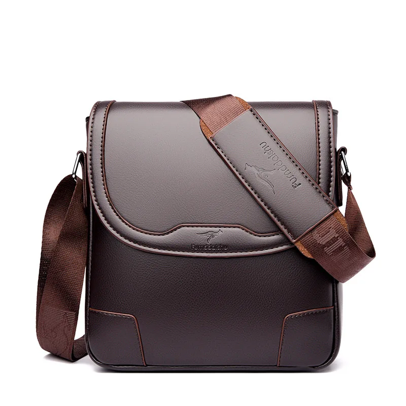 Canguru-bolsa mensageiro vintage para homens, marca de luxo, couro, negócios, marrom, preta, casual, bolsa de ombro masculina, tiracolo, lateral