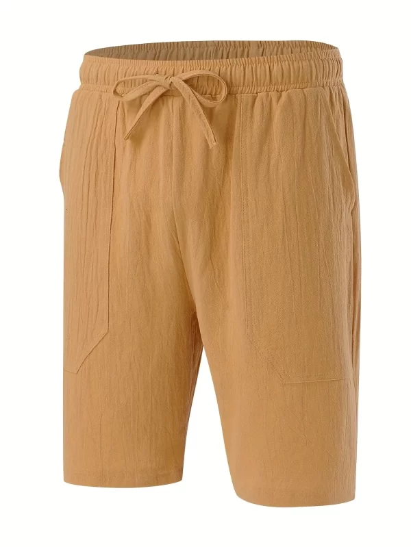 Calção de algodão e linho masculino, elástico na cintura, monocromático, respirável, diário, praia, cinco calças casuais, verão - Image 4