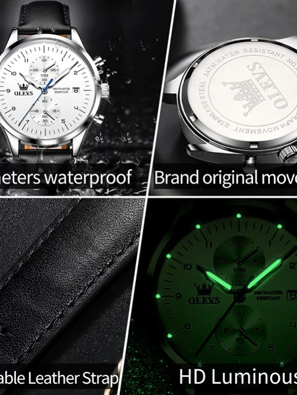 OLEVS Watches for Men Original Brand Quartz Luxury Business Men's Watch Waterproof Luminous Date Fashion Chronograph Wristwatch - Image 2