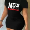 Summer Women's NEW York Letter Print Casual Slim Fit Short Sleeve Round Neck Short Mini Dress