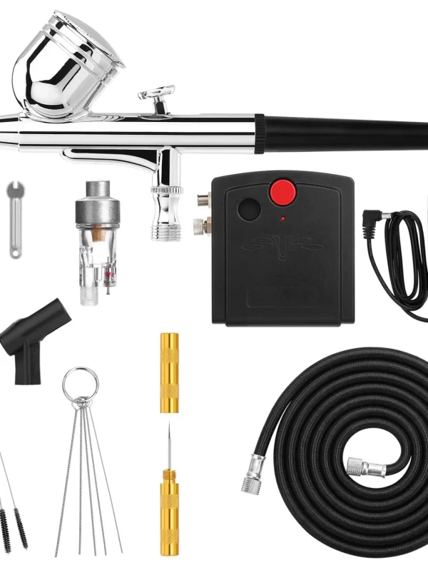 Mini Air Brush Kit with Portable Air Brush Compressor Set, Dual-Action Gravity Air Supply Brush for Painting, Cake Decoration, H